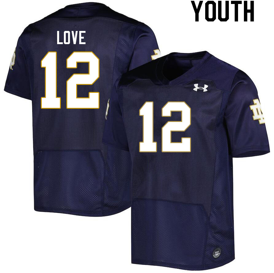 Youth #12 Jeremiyah Love Notre Dame Fighting Irish College Football Jerseys Stitched Sale-Navy - Click Image to Close